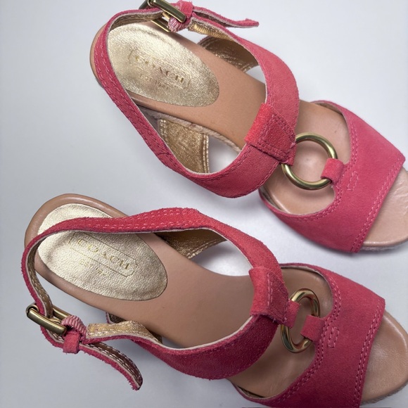 Coach Valeann Coral Suede Cork Platform Heeled Slingback Sandals Size 6.5B - Picture 5 of 10